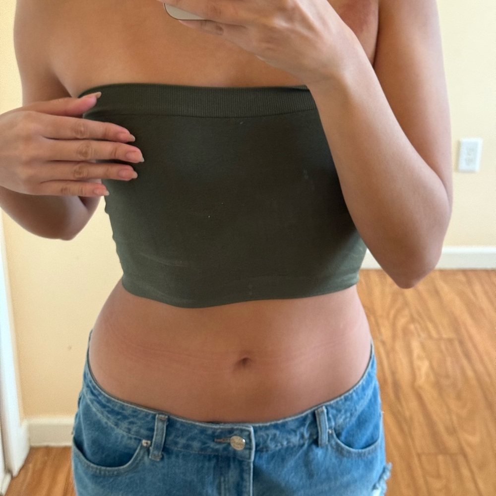 Windsor Olive Green Strapless Tube Crop Top
